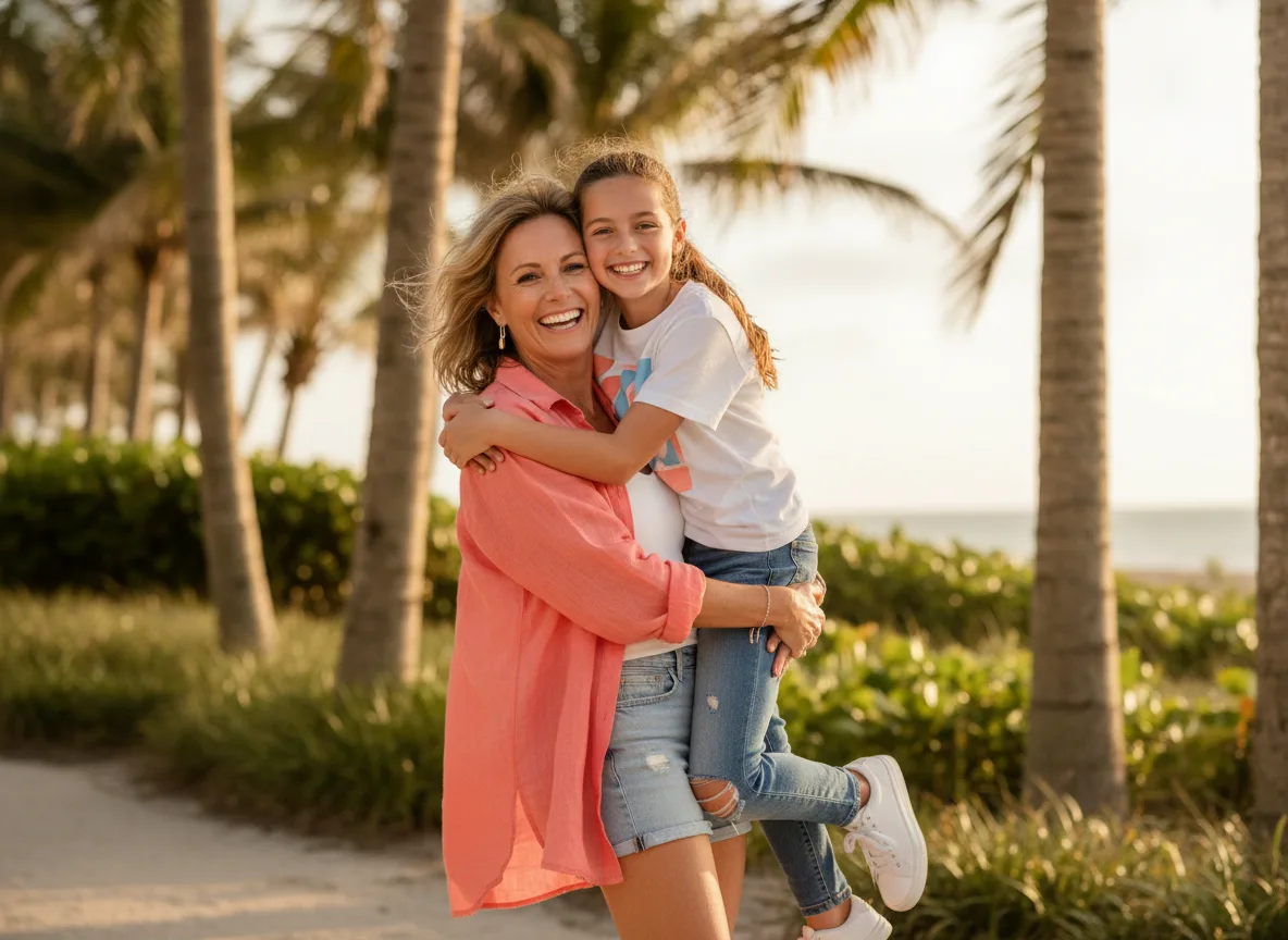 Parent and teenage patient smiling together outdoors